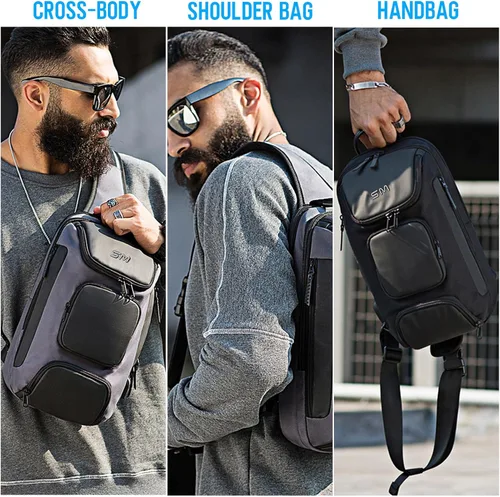 Vista 3 de SMONT Bandolera cruzada para hombre, 14.2 pulgadas, antirrobo, impermeable, con puerto de carga USB