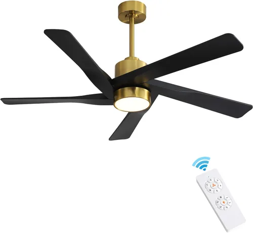 Vista 10 de WINGBO Ventilador de techo ABS DC de 54 pulgadas con luces, ventilador de techo de grano de madera ABS de 5 aspas con control remoto, motor CC