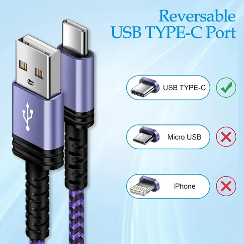 Vista 2 de Cable de carga USB tipo C, [2 unidades de 6 pies], cable de carga rápida USB C para Samsung Galaxy S24/A54/A34/A14/S23Ultra/S21 Fe, Z Fold 5/4, Z