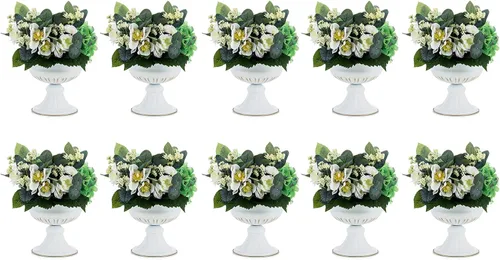Vista 8 de NUPTIO Jarrones de oro envejecido para centros de mesa: 2 piezas de jarrones pequeños de compota para flores - Decoración de cuenco de pedestal