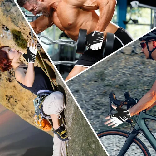 Vista 5 de BEAST RAGE Guantes de ciclismo de medio dedo para hombres y mujeres, guantes acolchados de gel, antideslizantes, absorben los golpes, levantamiento