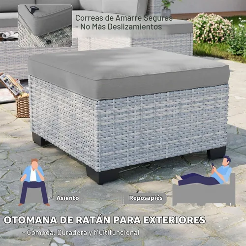 Vista 7 de Juego de sofá modular de mimbre de polietileno para exteriores Gris