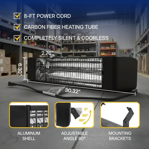 Vista 4 de Calentador eléctrico para exteriores de 1500 W, calentador de patio para uso en exteriores, calefacción silenciosa y específica, control inteligente