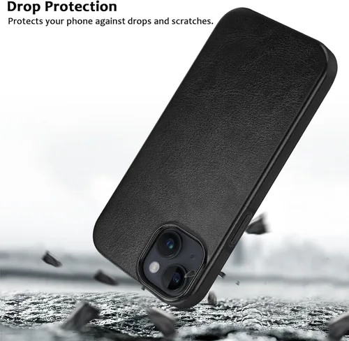 Vista 5 de Funda magnética ZZDZZ compatible con iPhone 14 Plus [Compatible con Magsafe] Diseño de cuero premium TPU híbrido a prueba de golpes (Negro)