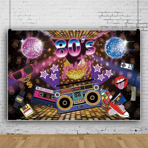 Vista 3 de Leyiyi Telón de fondo de fiesta de los años 80 de 5 x 3 pies con temática musical para fotografía, estilo retro, fondo de neón de los 80, hip hop