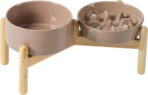 Vista 21 de Havniva Cuencos elevados para perros de alimentación lenta, 6.1 pulgadas 1 x café marrón - C