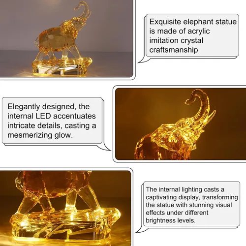 Vista 6 de Figuras acrílicas transparentes de elefante con acabado de cristal, estatuas africanas de alta gama para decoración del hogar, elefante con tronco