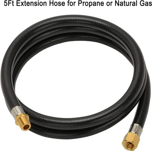 Vista 5 de only fire 5 pies de extensión de propano/manguera de electrodoméstico para gas propano, 1/4" macho NPT x 1/4" hembra con asiento de bola y ajuste