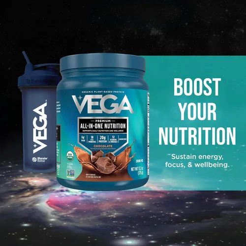 Vista 11 de Vega Organic All-in-One Proteína vegana en polvo sabor chocolate 9 porciones, ingredientes de superalimento, vitaminas para apoyo inmunológico
