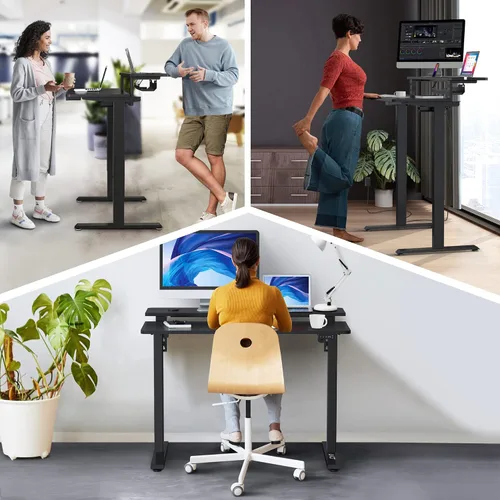 Vista 4 de AVLT Escritorio eléctrico de pie de 47 ″ con estante de doble nivel y Negro
