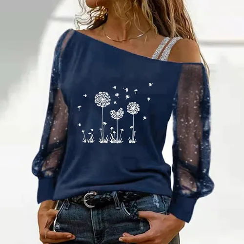 Vista 2 de Blusa de manga larga con estampado casual de malla y hombros descubiertos para mujer