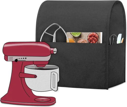 Vista 6 de Funda protectora Luxja compatible con batidora de pie de 4.5 y 5 cuartos de galón, funda de tela con bolsillos para batidora de pie y accesorios