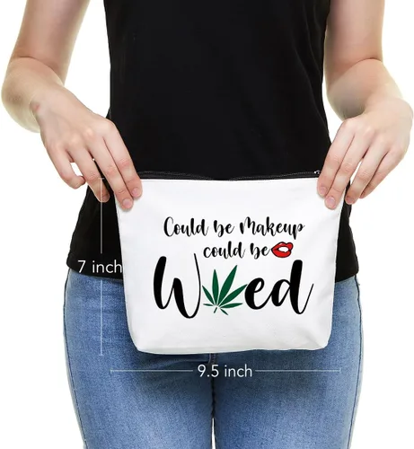 Vista 2 de Fokongna Bolsa de Maquillaje Divertida de Marihuana, Regalos divertidos para mejor amiga, Regalos de Broma para mujeres, Regalo de Viaje