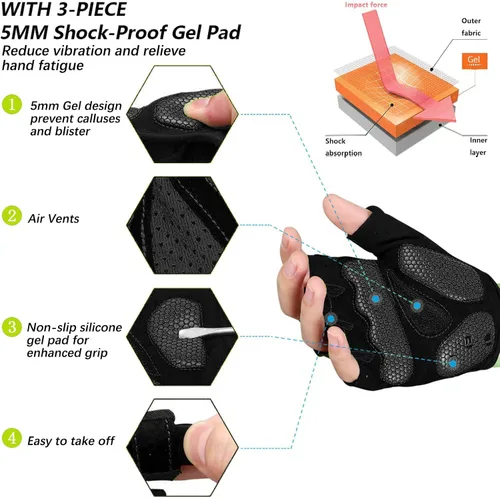 Vista 2 de MOREOK - Guantes para bicicleta de montaña (MTB) y ciclismo de descenso (DH), para hombres, de medio dedo, con almohadilla de gel que absorbe