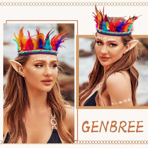 Vista 4 de GENBREE Diadema de plumas arco iris indio tocado corona tocado tocado carnaval disfraz accesorios para el cabello para mujer