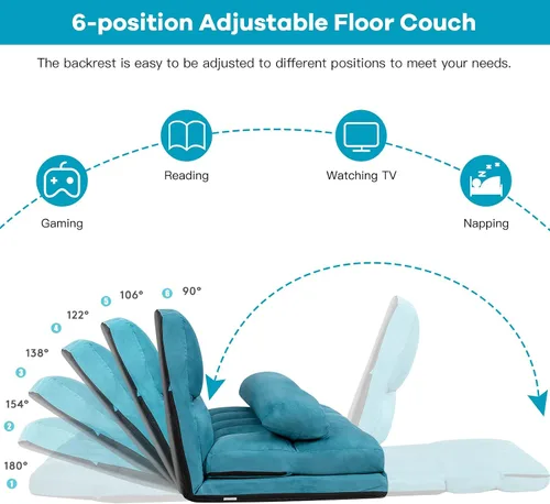 Vista 5 de COSTWAY Sofá de piso con 2 almohadas (azul)