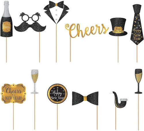 Vista 2 de Kit de fiesta de accesorios de fotos de lujo para Año Nuevo, 15 x 10 pulgadas (tamaño paquete), paquete de 21 unidades, accesorios vibrantes