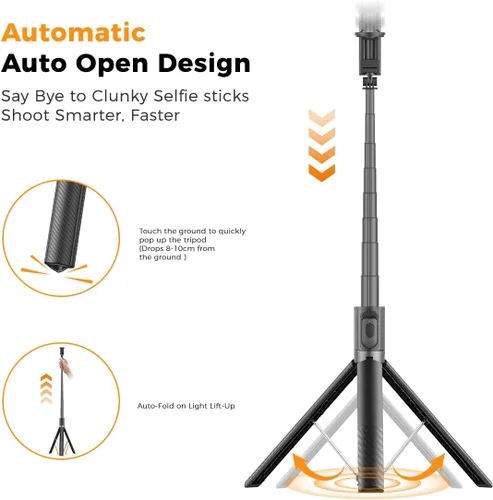 Vista 2 de Trípode automático para teléfono de 65 pulgadas, trípode para selfie con control remoto, soporte extensible para teléfono celular para iPhone