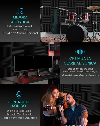 Vista 8 de Knightsacoustic Paquete de 24 paneles acústicos de espuma a prueba de sonido con autoadhesivos para pared, 12 x 12 x 2 pulgadas, de alta densidad