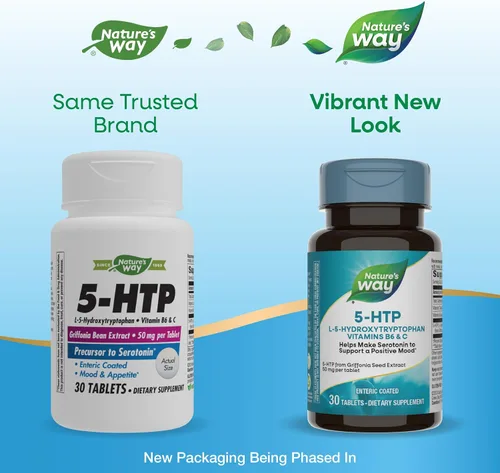 Vista 3 de Nature's Way 5-HTP, L-5-hidroxitriptófano, ayuda a producir serotonina para promover una perspectiva positiva*, vitamina B6, vitamina C, extracto