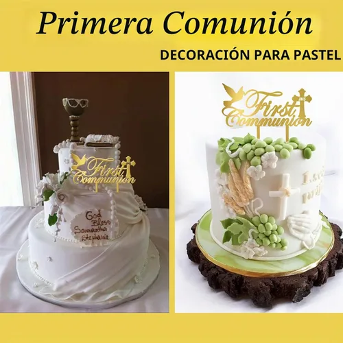 Vista 2 de Decoración para tartas de la primera comunión, acrílico reutilizable, decoración de pastel de primera comunión, bautizo para niños