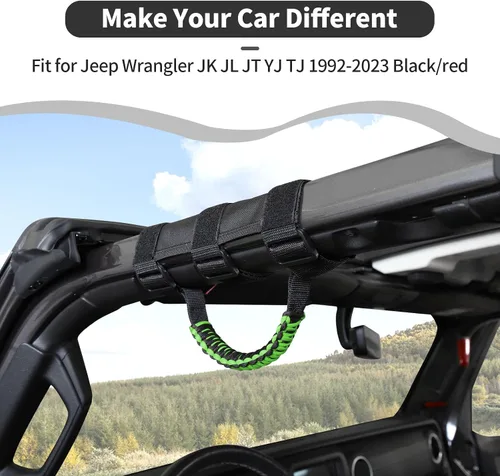 Vista 3 de Asas de agarre para Jeep Wrangler JK JL JT YJ TJ 1992-2023 Accesorios interiores (2 unidades, con patrón de bandera de Estados Unidos, Oxford) Verde