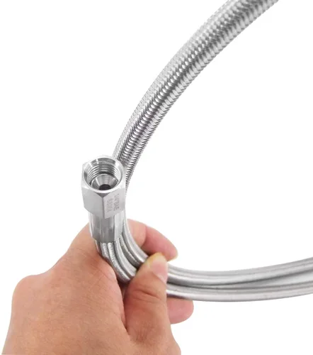 Vista 2 de HFS (R) Manguera trenzada de acero inoxidable SAE hembra de 1/4 de pulgada de longitud, con forro de PTFE, 2000PSI (48 pulgadas)