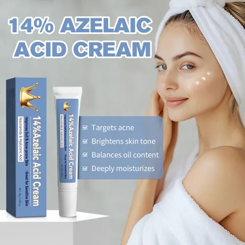 Vista 2 de Crema para el acné con ácido azelaico al 14%, suero de ácido azelaico con ácido hialurónico, niacinamida y escualano, reduce el acné, la refinación
