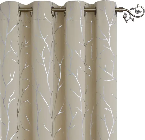 Vista 57 de BUHUA Cortinas pequeñas para ventana de 36 pulgadas de largo, 2 paneles, cortinas opacas con elegantes ramas de árbol plateadas, cortinas de bloqueo