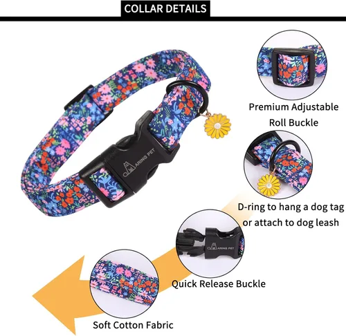 Vista 72 de Aring Pet Collar de algodón, ligero y ajustable, con hebilla de liberación rápida, para perros pequeños, medianos y grandes, para cachorros, S, Hoja