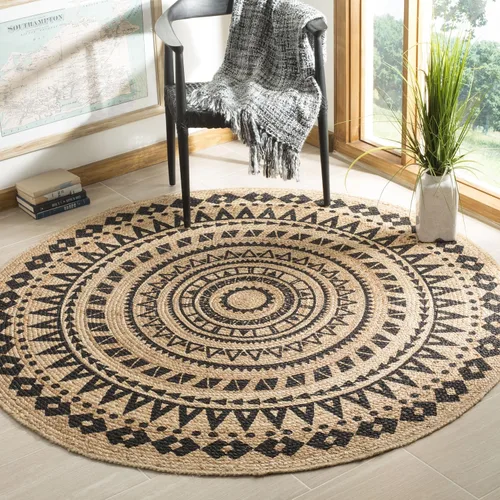 Vista 12 de SAFAVIEH Colección Natural Fiber - Alfombra de área redonda de 3 pies, color negro y natural, hecha a mano con mandala boho de yute trenzado, ideal