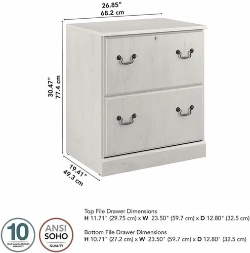 Vista 3 de Bush Home Archivador lateral Saratoga con 2 cajones en roble blanco lino