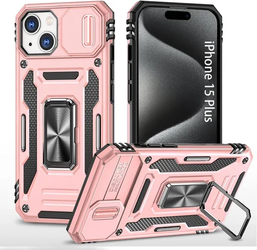 Vista 7 de Funda para iPhone 15 Pro iPhone 15 Pro con cubierta deslizante para cámara protectora con soporte de anillo, resistente a los golpes y a prueba