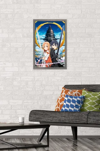 Vista 2 de Trends International Sword Art Online - Póster de pared Key Art 1, 14.72 x 22.37 pulgadas, versión enmarcada de madera de granero