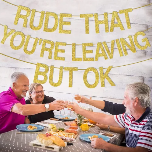 Vista 2 de Cartel de Rude That You're Leaving But Ok, decoración de fiesta con texto en inglés "We Will Miss You", decoración con texto en inglés "Going Away