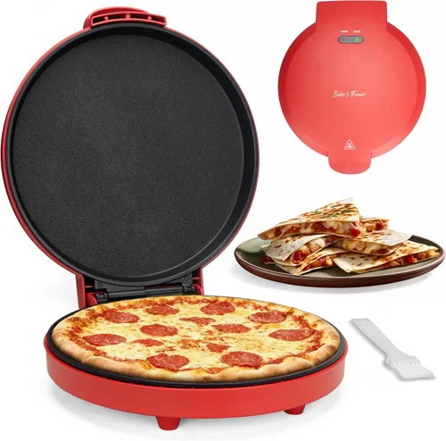 Vista 7 de Baker's Friend Máquina eléctrica de pizza para encimera, máquina para hacer pizza de 12 pulgadas para el hogar, máquina de quesadillas, placas