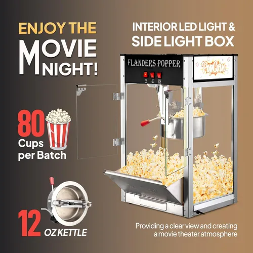 Vista 2 de ROVSUN Máquina comercial de palomitas de maíz estilo cine con hervidor de 12 onzas que hace hasta 80 tazas, máquina para hacer palomitas de maíz