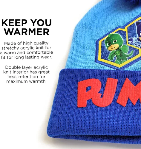 Vista 4 de PJ Masks Conjunto de gorro y guantes de invierno para niños, gorro para niños de 2 a 4 años