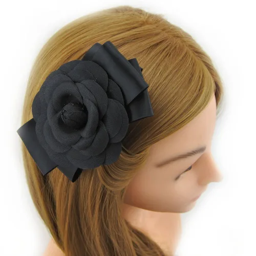 Vista 3 de Gran flor hermosa boda horquilla pelo clip para mujeres (A101) (negro)