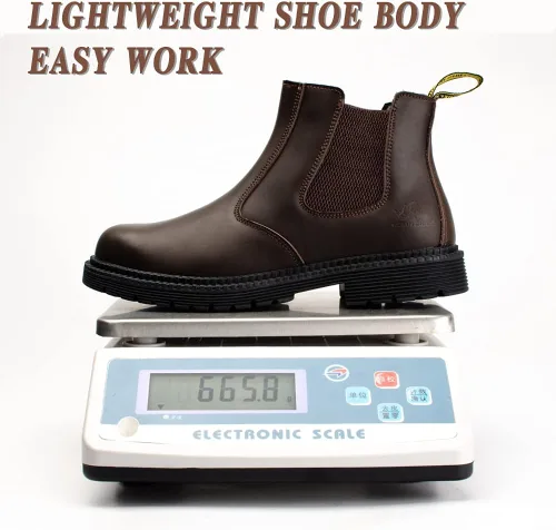 Vista 6 de NOLINSHIELD Steel Toe Boots for men,Slip-on Lightweight Working Boots,Safety,Leather,Comfortable,Puncture-Proof,Mechanic Work Boots