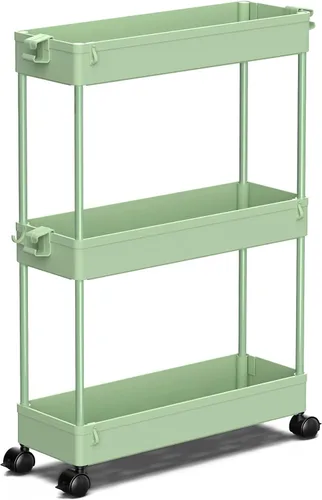 Vista 11 de SPACEKEEPER Carrito de almacenamiento delgado con ruedas, organizador de almacenamiento de baño de 3 niveles, carrito de servicio para cuarto