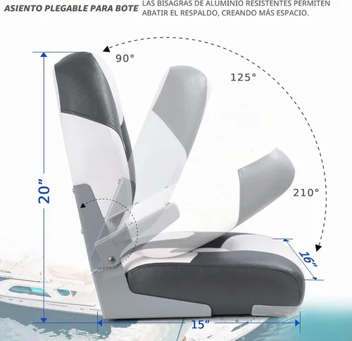 Vista 3 de Asiento plegable marino de respaldo bajo premium, tornillos de acero inoxidable incluidos A21-Blanco/Carbón (2 asientos)