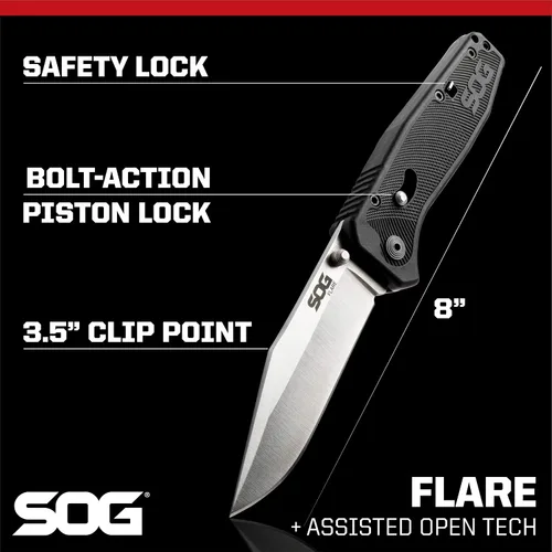 Vista 3 de SOG Flare - Navaja plegable y de bolsillo + navaja táctica plegable Kershaw Appa