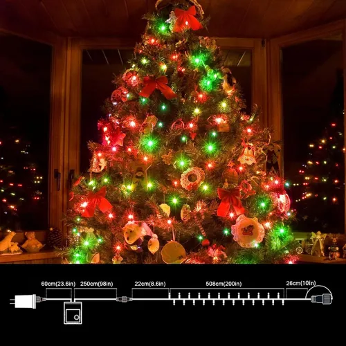 Vista 2 de Tira de luces de Navidad de 300 luces LED enchufables, 32 pies, para exteriores, impermeable, con control remoto, 10 modos de luces en racimo