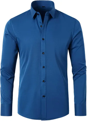 Vista 7 de Camisas grandes y altas para hombre, manga larga, cuello sólido, camisas de vestir, para fiesta de graduación, con botones, ropa al aire libre