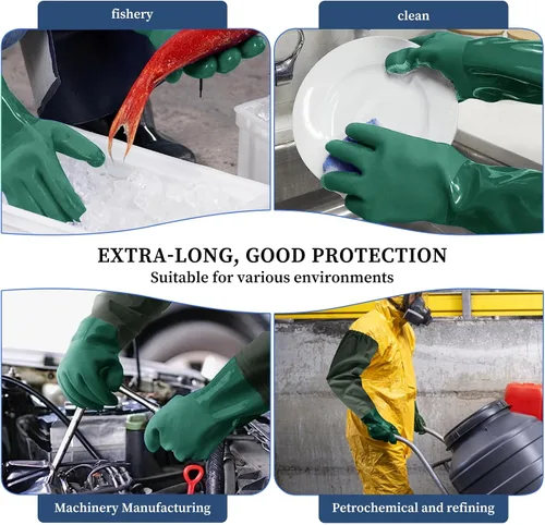 Vista 2 de Guantes largos de goma resistentes a los productos químicos, impermeables y resistentes para trabajos con ácido químico