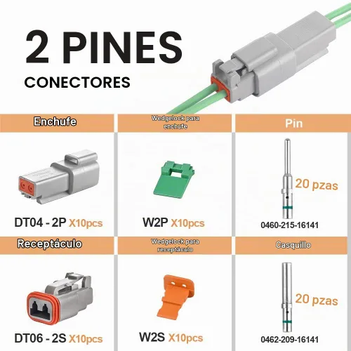 Vista 2 de JRready ST6246 Deutsch DT Conector de 2 pines 14-16AWG Contactos sólidos, 10