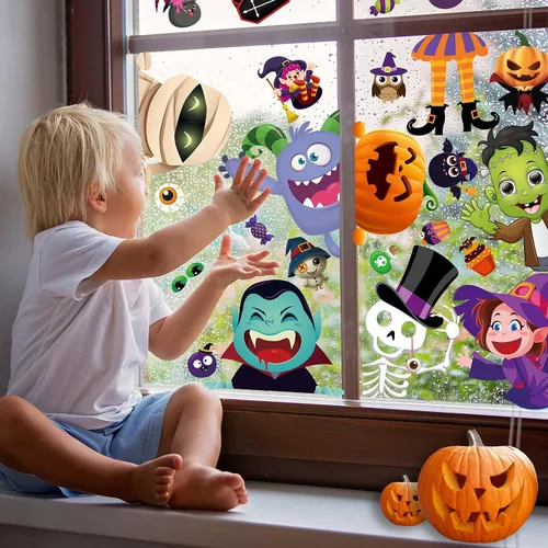 Vista 4 de BAYLAY Adhesivos para ventanas de Halloween, 10 hojas de decoración de ventanas de Halloween de doble cara para Halloween y ventanas