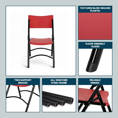 Vista 9 de OEF Furnishings Serie OEF600 Sillas plegables de respaldo alto, asiento de grado comercial de polietileno moldeado por soplado para uso en Rojo