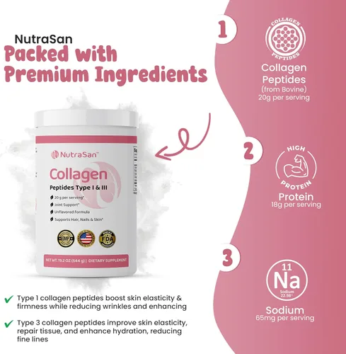 Vista 6 de Polvo de péptidos de colágeno – Suplemento de colágeno sin sabor para mujeres y hombres – 0.71 oz de proteína de colágeno hidrolizada tipo I y III